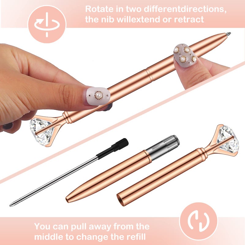 PASISIBICK 16 Pcs Big Diamond Pens-Bling Wedding Crystal Metal Ballpoint Pens with Black Ink (4 Mixed Colors) - Image 2